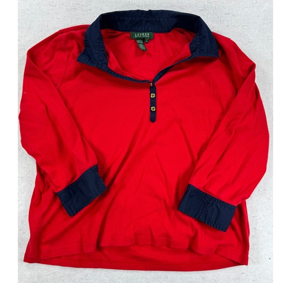Lauren Ralph Lauren Tops - Lauren Ralph Lauren Red Navy Blue Contrast Polo Shirt XL Gold Crest Buttons